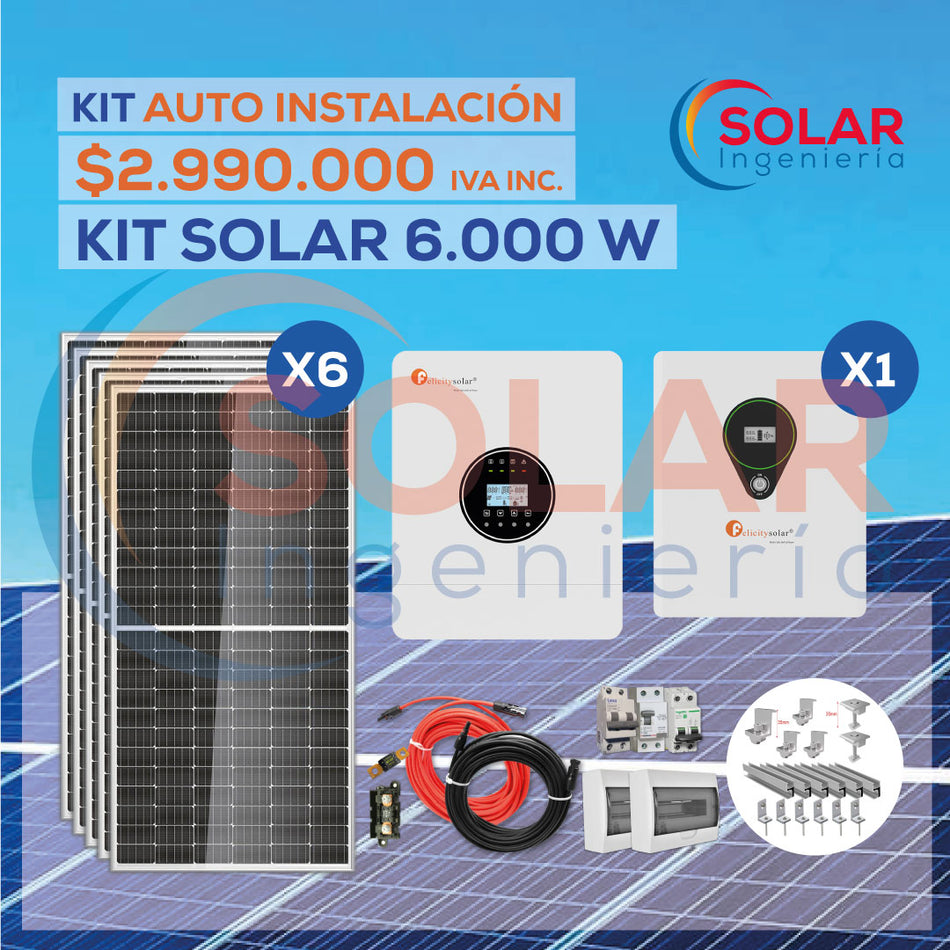 Kit Solar 6.000W, 6 paneles 590W con 1 batería de litio