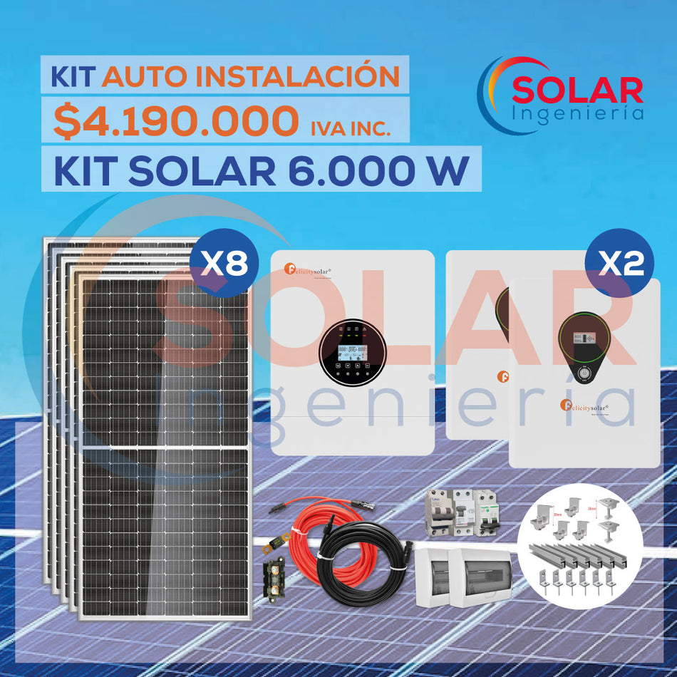 Kit Solar 6.000W, 8 paneles 590W con 2 batería de litio